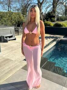 3件套女士夏季度假海星装饰性感比基尼和长款雪纺纱笼裙泳衣