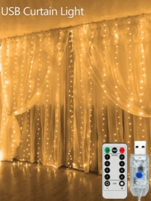 1 件 100/200/300 LED 窗帘灯串，瀑布灯，具有 8 种模式，USB 供电，带遥控器，仙女灯串非常适合婚礼、圣诞节和节日家居装饰、房间装饰、橱窗展示、花园、婚礼、新年、圣诞节、圣诞礼物、派对、卧室、墙壁、生日、仙女灯 - 彩色 - 查看 29
