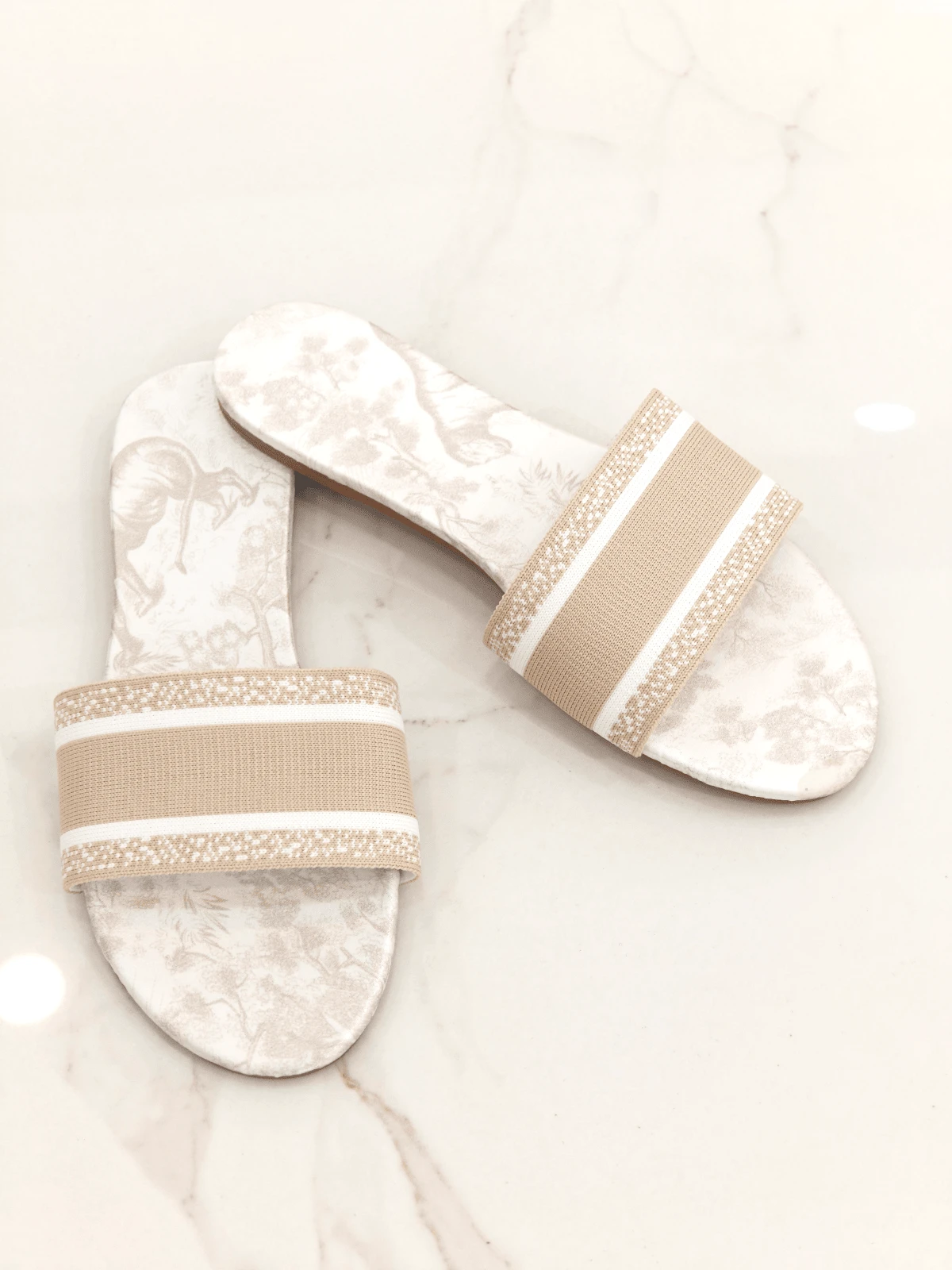 Revreal Monochrome Printed Slide Sandals Fashionable - Beige - View 1