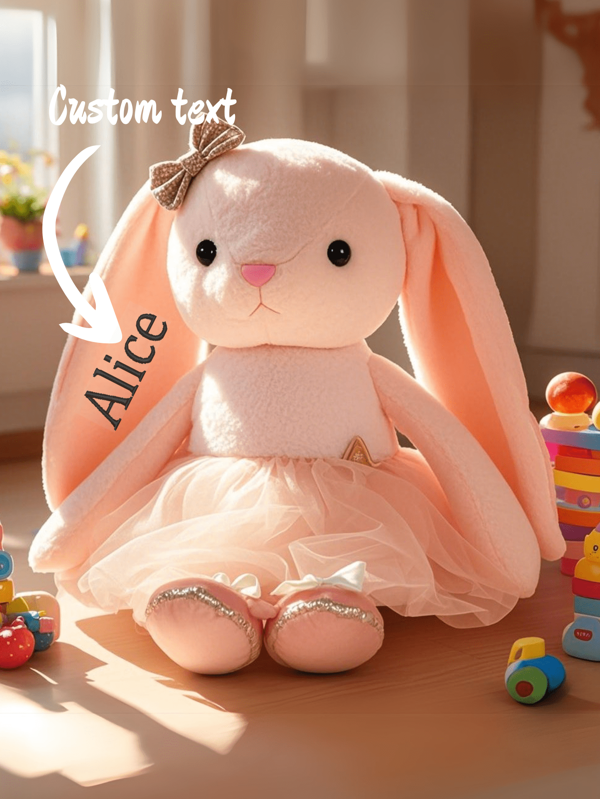 Conejo de peluche bordado personalizado - Animal de peluche con nombre personalizado, regalo suave y abrazable para ella, muñeca de conejo linda para Pascua, cumpleaños y festividades (estilo de bailarina o princesa), multifuncional, reutilizable, ornamental, exquisito, elegante, adorable, colorido, lindo, divertido, personalizado, único, regalo ideal para ella, regalo ideal para él, para aniversarios, para cumpleaños