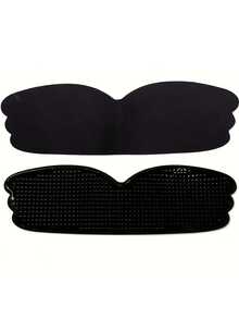 Silicone Strapless Invisible Bra Nipple Stickers Fabric One-Piece Seamless Invisible Gathered Self-Adhesive Bra Stickers - Black - View 6