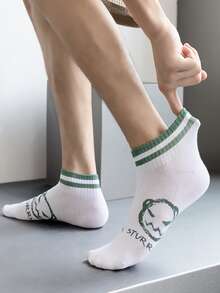 4 Pairs Men's Summer Ankle Socks, New Spring/Summer Breathable Comfortable Round Neck Socks With Cartoon Patterns, Unisex Boat Socks Suitable For Summer, Sports, Gym, Black & White Colors Available - Multicolor - View 3