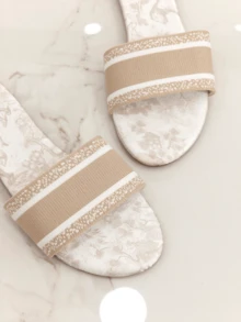 Revreal Monochrome Printed Slide Sandals Fashionable - Beige - View 2
