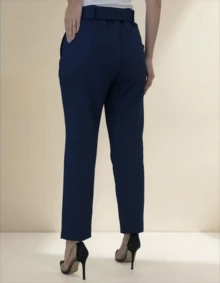 Women's Tailored Formal Pants In Polyester Elastane With Belt - Maxma 6622 - Navy Blue 2 - View 2