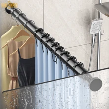 1 pieza Barra de cortina extensible y multifuncional de acero inoxidable reforzada, sin necesidad de taladrar, telescópica, adecuada para balcón, baño, sala de estar, dormitorio, armario y talla grande accesorios de baño para volver al colegio
