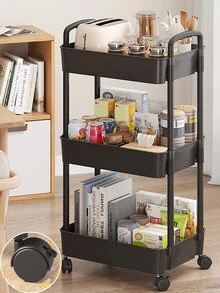 1 Pcs Multi-Functional Rolling Utility Cart With Drawers - Black And White Multi-Tier Wheeled Organizer With Durable Plastic And Metal Construction, Great For Kitchen, Bathroom, Living Room, Office Storage, Utility Shelf