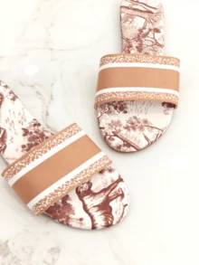 Revreal Monochrome Printed Slide Sandals Fashionable - Khaki - View 3