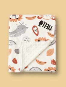 1 件卡通大象、猴子、鳄鱼印花柔软舒适珊瑚绒婴儿毯，四季皆宜