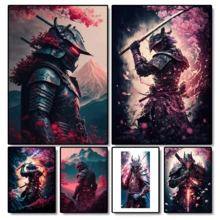 1 件/3 件墙面艺术海报可选框架复古黑色武士樱花武士人物艺术绘画壁纸海报和印刷品客厅家居装饰海报，适用于住宅和宿舍墙壁，客厅和酒吧装饰，餐厅或浴室装饰，房间装饰，高品质无框，室内/室外油画艺术，无框/有框 - 彩色 - 查看 3