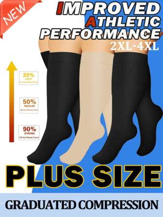 3 Pairs Plus Size Compression Socks Circulation 15-20 Mmhg For Women Men Wide Calf Pregnancy Maternity Knee High Best Rated Support For Pregnant Medical Running Nursing Athletic Fit Cycling, Fall