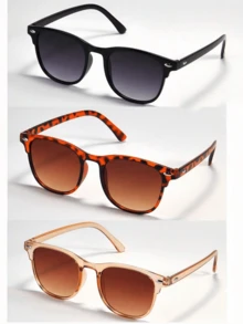 3pcs/Set Of Fashion Rivet Round Minimalist Glasses, Driving Fashion Brown Retro Glasses, Korean Version Of High-End Universal Glasses For Boys And Girls, - Multicolor - View 2