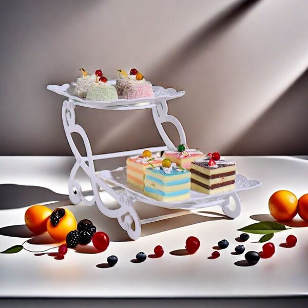 Plastic Double Layer Dessert Stand, Vintage Elegant Design, Essential For Cake And Sweet Display, Party Home Decor