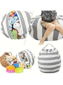 1个条纹毛绒娃娃收纳袋，大容量带提手椅套，优质涤纶材质，多功能拉链毯子收纳袋，儿童毛绒娃娃收纳袋，条纹沙发袋，大容量拉链毯子收纳旅行袋，多功能收纳袋，可收纳玩具、毯子和旅行必需品，家居收纳盒，娃娃收纳袋，衣物收纳袋，泰迪熊收纳袋，节省衣柜空间