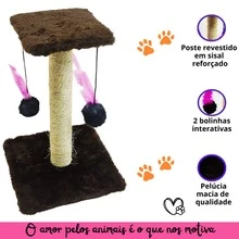 Scratching Post With Double Sisal Cat Toy - Rust Brown - View 6