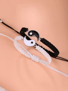 2 أساور محبوكة يدوية للأزواج بشكل السمكة المتداخلة ياي ياج وباغوا