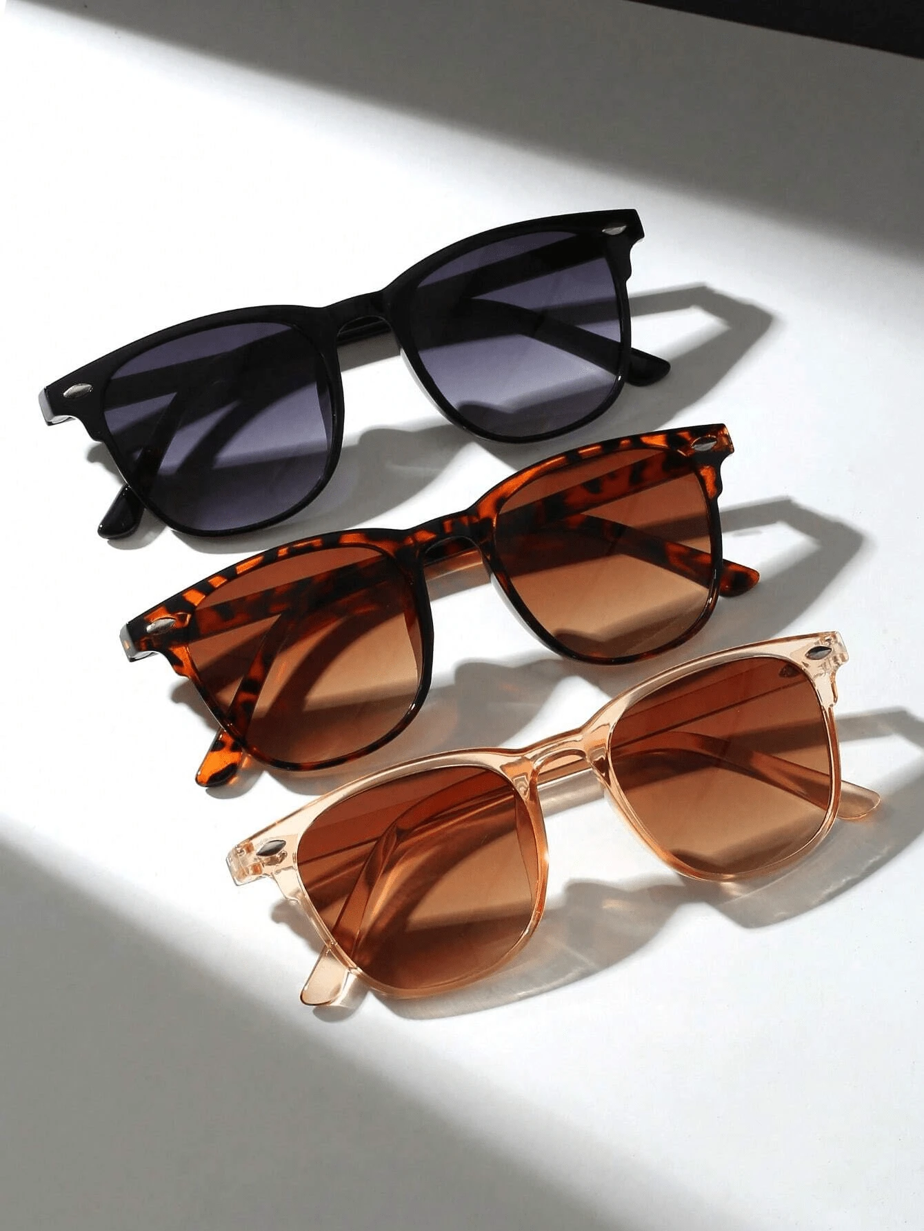 3pcs/Set Of Fashion Rivet Round Minimalist Glasses, Driving Fashion Brown Retro Glasses, Korean Version Of High-End Universal Glasses For Boys And Girls, - Multicolor - View 1