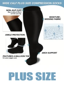 3 Pairs Plus Size Compression Socks Circulation 15-20 Mmhg For Women Men Wide Calf Pregnancy Maternity Knee High Best Rated Support For Pregnant Medical Running Nursing Athletic Fit Cycling, Fall - Multicolor - View 4