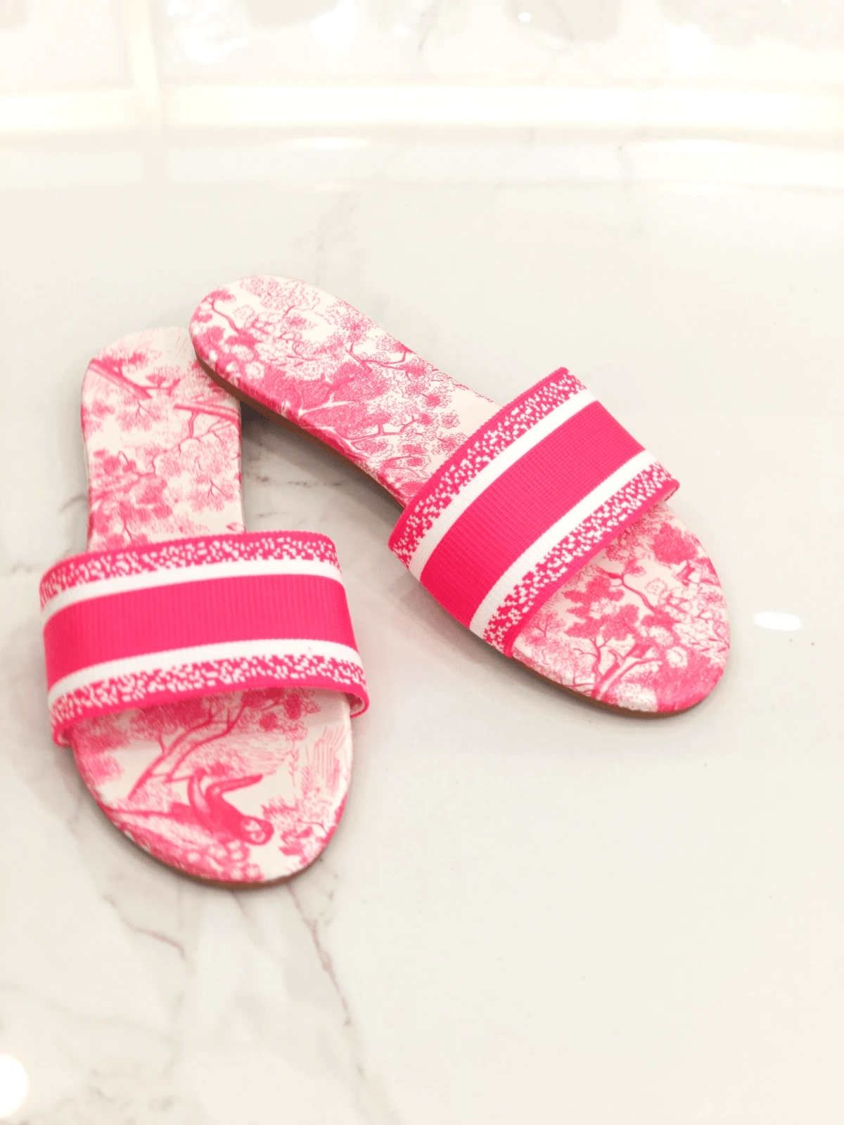 Revreal Monochrome Printed Slide Sandals Fashionable - Fuchsia - View 1