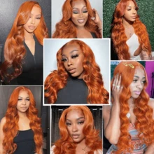 34 Inch Ginger Wig Human Hair Body Wave Ginger Orange 13X4 Lace Front Wigs Human Hair Pre Plucked 250 Density 350# Colored Glueless 13X4 HD Lace Frontal Wig Human Hair For Women - S350 - 查看 8