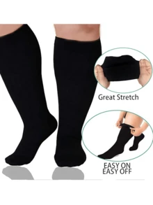 3 Pairs Plus Size Compression Socks Circulation 15-20 Mmhg For Women Men Wide Calf Pregnancy Maternity Knee High Best Rated Support For Pregnant Medical Running Nursing Athletic Fit Cycling, Fall - Multicolor - View 3