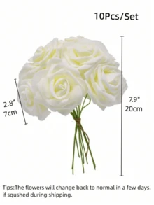10/25/50 件/套白色人造花，真实触感仿真玫瑰简约泡沫装饰花，用于家居装饰人造花玫瑰，适用于情人节 DIY 花束婚礼派对家居装饰婚礼场景布置，DIY 艺术花环装饰蛋糕装饰，房间装饰美学，送给女孩的礼物 - 白色 - 查看 3