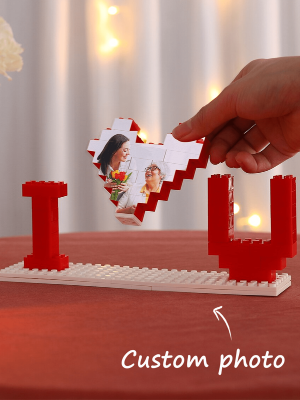 Rompecabezas de bloques de construcción personalizados en forma de corazón con foto personalizada - Regalo personalizado para el Día de San Valentín para parejas, regalo del Día del Padre