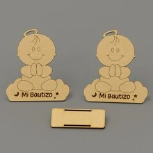 Servilletero MDF para Bautizo con Figura de Bebé Niño – Adorno Decorativo para Mesas de Dulces o Centros de Mesa - Café integral - Ver 5