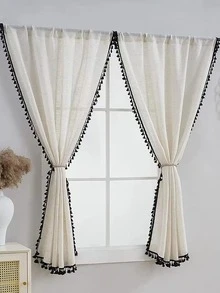 1pc Countryside Retro Black Fringed Lace Sheer Curtain Panel - Multicolor - View 16