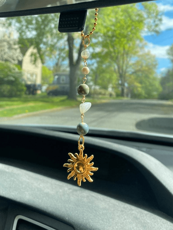 Crystal Hanging Ornament Pendant Car Decor Accessories, Elegant Pearl Rearview Mirror Hanging Decoration, Fashionable Car Interior Accessory