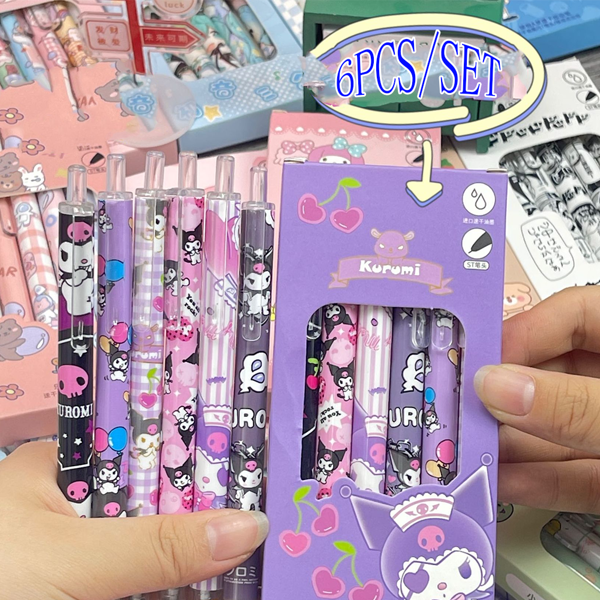 Sanrio قلم ضغط رأس سريع الجفاف 0.5 كيوت محايد من ساريو كورومي وهالو كيتي وميلودي وسينامورول، مع بيت قلم للتعلم مع قلم تذكاري، قرطاسية للمكتب والرجوع للمدرسة، قرطاسية جميلة