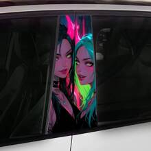2pcs Cool Girl Face Graphic Car Stickers - Protective Film Suitable For B-Pillar Exterior Accessories