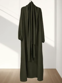 Breathable Soft Viscose Abaya With Matching Hijab, Floral Print Modest Muslim Kaftan With Flounce Cuffs - Multicolor - View 11