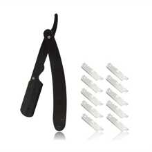 Straight Razor Set - Includes Black Stainless Steel Razor And 10 Blades, Barber Razor For Smooth Shaving And Beard Trimming, Throat Shaving For Precise Mustache And Beard Grooming, Smooth Shave For Barbers And Home Use
