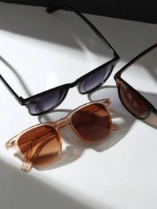 3pcs/Set Of Fashion Rivet Round Minimalist Glasses, Driving Fashion Brown Retro Glasses, Korean Version Of High-End Universal Glasses For Boys And Girls, - Multicolor - View 4