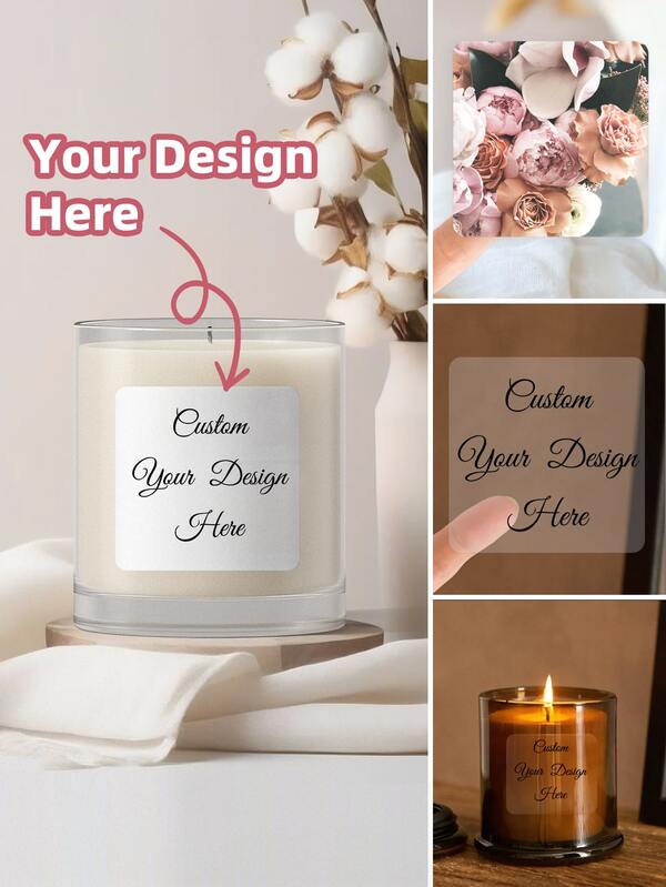 1~100 pièces Étiquettes personnalisées, autocollants de bougie - Autocollants carrés personnalisés avec n'importe quelle conception d'image, logo, texte, autocollants imperméables, étiquettes de remerciement personnalisées. Cadeaux uniques idéaux pour elle, amis, étudiants, travailleurs, école, maison, bureau, multifonctionnels. Cadeaux idéaux pour elle, petit ami, père, petite amie, mère, famille, amis, salle de thé, maison, jardin, bureau, pour la Saint-Valentin, pour les mariages, pour le réveillon, retour aux autocollants personnalisés, ambiance chaleureuse, décoration de Noël, rafraîchissement automnal de la maison