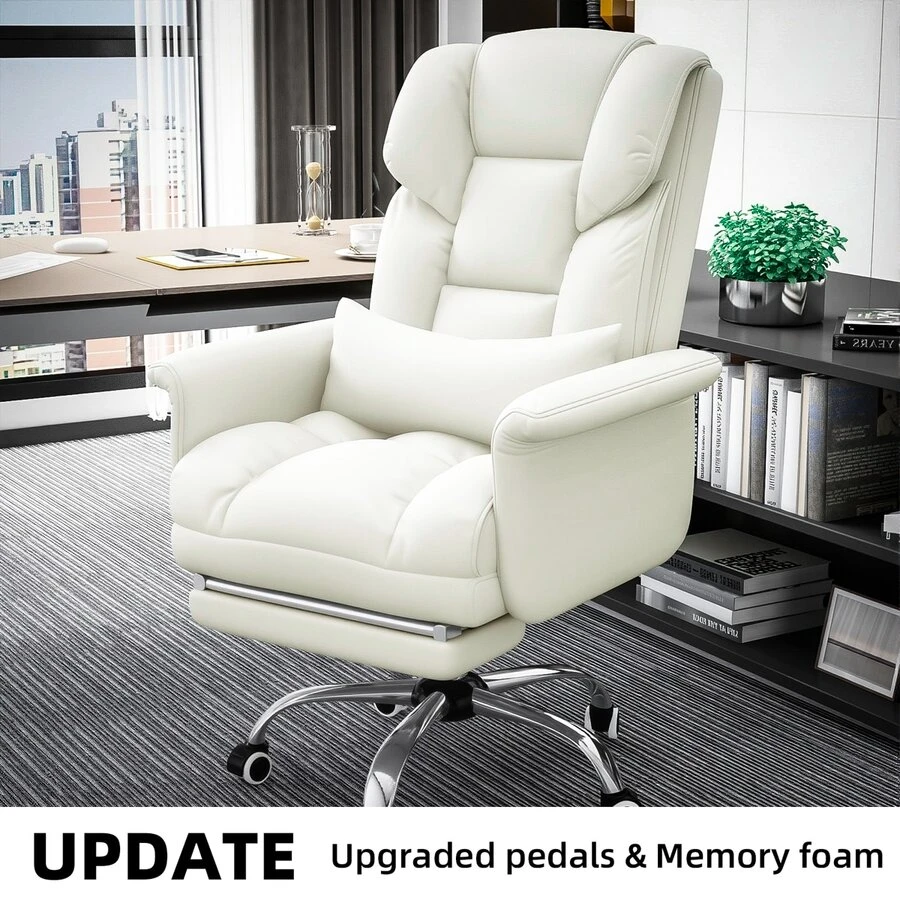 Executive Office Chair With Footrest, Ergonomic Office Chair, Reclining PU Leather Computer Chair, Office Chair, Floor Swivel Office Chairs, Leather Comfy Work Office Chairs, Rolling Throne Chaise Furniture Chair, Home Office Chair, Office Chair - trắng - Xem 1