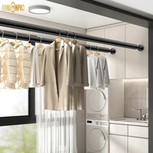 1 pieza Barra de cortina extensible y multifuncional de acero inoxidable reforzada, sin necesidad de taladrar, telescópica, adecuada para balcón, baño, sala de estar, dormitorio, armario y talla grande accesorios de baño para volver al colegio