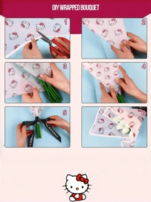 Sanrio Sanrio 20pcs Sanrio Hello Kitty Gift Wrap Paper Cartoon Patterned Waterproof Wrapping Sheets With Ribbon For DIY Crafts Gifts And Floral Bouquets