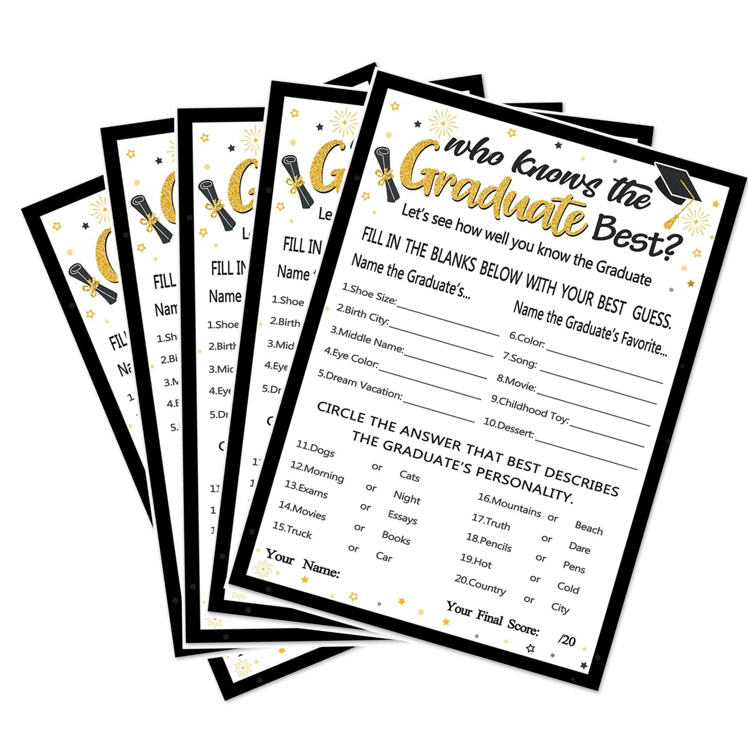 50Pcs Who Knows The Graduates Best - Grad Graduation Party Game 2026 Party Supplies Decoration - Multicolor - View 1