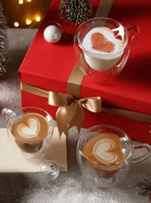 1 pièce Tasse à thé en forme de cœur d'amour - Tasse à café en verre transparent créative en forme de cœur, Mug isotherme à double paroi pour le lait, Mug à jus avec anse, Retour à l'école