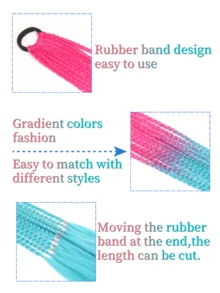2-Pack Handwoven Colored Ponytail Wig 24-Inch Rubber Band Colored Braid Hair Extensions Ladies Party Role Play Holiday Dress Stage Show Accessories Three-Strand Braid Wig - S29 - 查看 3