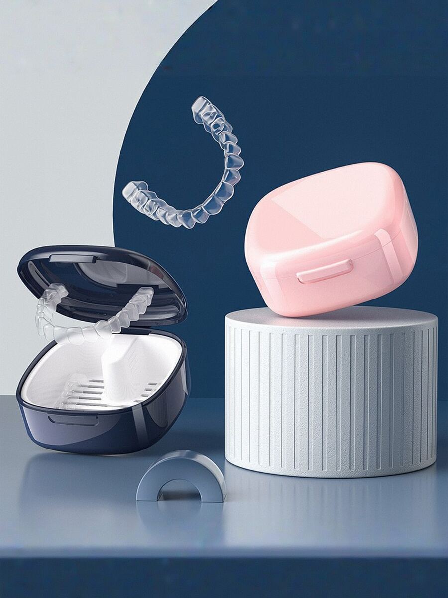 便携式假牙和隐形牙套清洁盒 - 浸泡和储存固定盒，免电池口腔护理（不含牙套），储物盒 - 彩色 - 查看 1