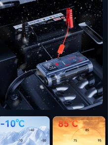 Potência portátil - Auxiliar de partida de bateria de carro, inflador de pneus de 150 PSI, display de LED, carregador portátil, luz de LED, carregador de bateria de carro de 12 V para motores a gasolina de 4,0 L e 2,5 L, kit de emergência para acostamento