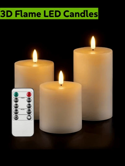 3pcs Flameless Pillar Candles, Battery Operated Candles, Romantic Atmosphere Decor Lights, Smokeless Electronic LED Candles, Suitable For Home, Festival And Wedding Decorations - 3 Packs