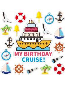 19Pcs Cruise Door Decorations, Birthday Magnetic Cruise Ship Magnets Funny Door Decorations For Stateroom Cabin Door,Nautical Cruise Theme Party, Anniversary Cruise For Happy Birthday Carnival Party Supplies Favors On Cruise Gifts Graduation,Wall Decor - Multicolor - View 8