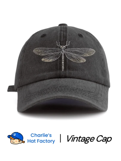 1 Pc DRAGONFLY Print Washed Baseball Cap, Classic Stylish Soft Sweatband Adjustable Size Lightweight Sun Protection Versatile Classic Cap, Suitable For Outdoor Sports Daily Wear Party Vacation Perfect Gift For Friends And Family