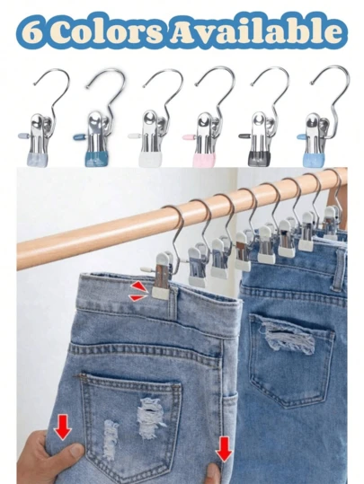 10 piezas de pinzas de ropa de acero inoxidable, ganchos para colgar ropa, pinzas de ropa portátiles, organizador de armario, decoraciones para percha, decoración de festividades, decoración de habitación, decoración del hogar, decoración de dormitorio para ropa, pantalones, zapatos, jeans, botas, falda