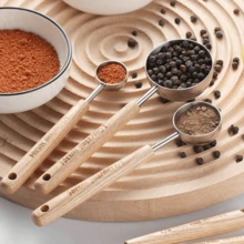 1 PIEZA/Cuchara medidora de café vintage, cuchara medidora de café molido de acero inoxidable con mango de madera largo, cuchara medidora metálica para medir té, café, miel. Vuelve a la escuela. - Marrón - Ver 6