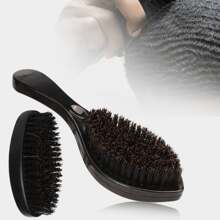2pcs Men's 360 Degree Wavy ABS Plastic Black Oval Wooden Beard Brush Set, Beard & Hair Styling Tool, Grooming Cleaning Brush