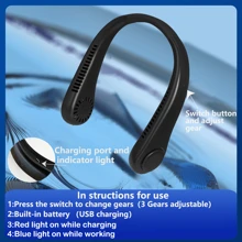 AOYI 1pc Rechargeable Portable Halter Fan With 800mAh Battery, 3 Speed Adjustable, Minimalist Design For Outdoor Use With Charging Cable